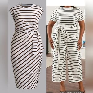 2 Items 1 Striped Belted Jumpsuit And Midi Dress